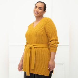 Eloquii Elements Plus Size Belted V-Neck Tunic Sweater